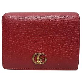 Gucci Red GG Marmont Leather Card Case Wallet Red