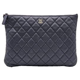 Chanel Navy Caviar Gold Classic New Medium Clutch Blue