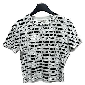 Miu Miu Camiseta de algodón estampada Plata