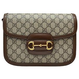 Gucci Borsa a Spalla Horsebit GG Medium Marrone Marrone