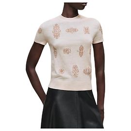 Hermès Kurzärmeliger Strickpullover für Damen Beige Natturel Braun