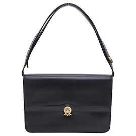 Dior Bolsa de ombro em couro com logotipo CD dourado Preto