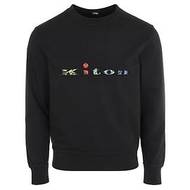 Kiton BLACK Multicolor Logo Embroidered Black Crewneck Sweatshirt Black