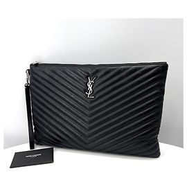 Saint Laurent Clutch trapuntata da donna nera Large Nero
