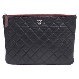 Chanel Lambskin Silver CC Classic New Medium Clutch Bag Black