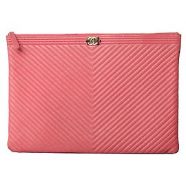 Chanel Clutch Chevron Boy Large Gold Rosa