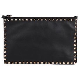 Valentino Rockstud Black Medium Unisex Clutch Bag Black