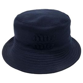 Miu Miu Chapéu Bucket de Algodão com Logótipo Navy Azul