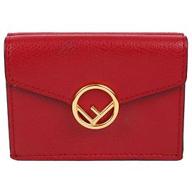 Fendi Gold-Plated Red Tri-Fold Wallet Red