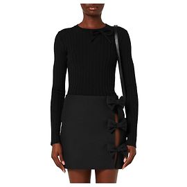 Valentino Aufbereiteter Langarmpullover mit Schleifen-Twilly-Schal-Detail Schwarz