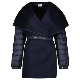 Moncler Capa de feltro de lã acolchoada Azul