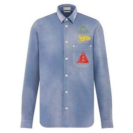 Dior Camisa de denim de algodón bordada stamp: Azul