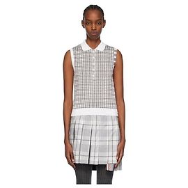 Thom Browne Polo sem mangas em seda e algodão Check Marrom