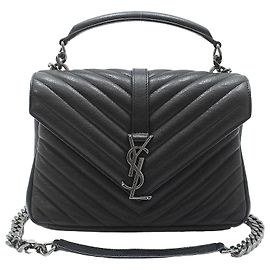 Saint Laurent Borsa a Spalla Medium Black Monogram Matelassé Silver College Nero