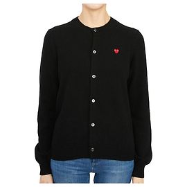 Comme Des Garcons Cardigan in lana AZ da donna con patch mini cuore rosso Nero