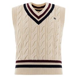 Céline V-Ausschnitt Strickpullover aus Kaschmir mit Zopfmuster Blau