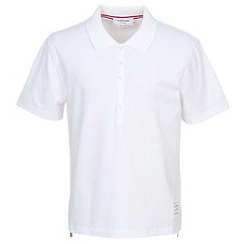 Thom Browne Three Stripes Tab Polo Herren Kurzarm-T-Shirt Relaxed Fit Silber