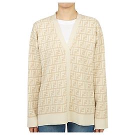 Fendi Cardigan FF ANER reversível de lã para mulher Ajuste oversized Multicor