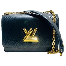 Louis Vuitton Bolsa de ombro e transversal em couro Epi preto com fecho twist e corrente dourada MM Preto