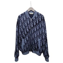 Dior Blue Oblique Bomber Wool Knit Jacket Blue