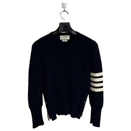 Thom Browne Bolsa transversal Milano Stitch em malha azul-marinho com ferragens douradas para mulher Azul