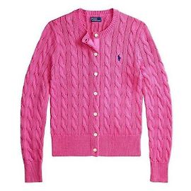 Ralph Lauren Cardigan de algodão com tranças e bordado do logotipo Pony Rosa