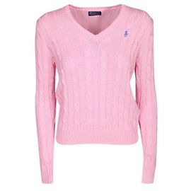 Ralph Lauren V-Ausschnitt Strickpullover aus Pima-Baumwolle mit besticktem Pony-Logo Pink