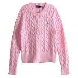 Ralph Lauren Cardigan de algodão com tranças e bordado do logotipo Pony Rosa