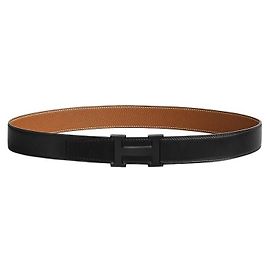 Hermès Cinturón reversible de cuero negro para hombre con hebilla dorada mate Negro