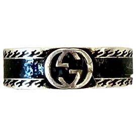 Gucci Interlocking Wide Ring Black Silver Black