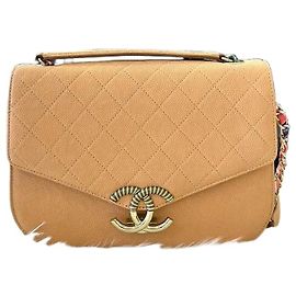 Chanel Bolsa de aba com alça de mão e corrente Generation Peach Laranja