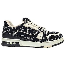 Louis Vuitton Black Monogram Textile LV Trainer Sneakers Black