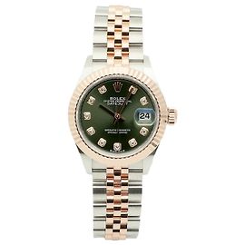 Rolex Relógio Original Datejust em Combinação de Ouro Rosa e Ouro, Verde Oliva e Diamantes para Mulher, Certificado e Caixa Verde