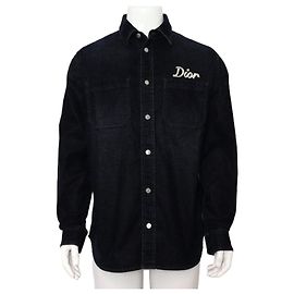 Dior Sovracamicia in denim di cotone blu navy con logo ricamato da uomo Blu