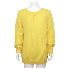 Fendi Gelber Mohair-Strickpullover T-Shirt mit offener Strickart für Herren Gelb