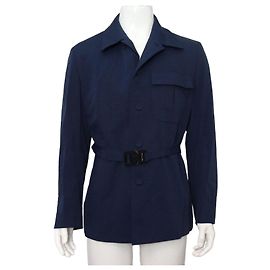 Dior Navy Wool Buckle Belted Men's Jacket Blue