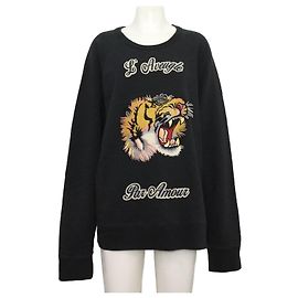 Gucci Baumwoll-Sweatshirt für Herren mit Tiger-Stickerei Schwarz