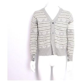 Thom Browne Grauer Aran Zopfstrick-Cardigan Braun