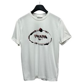 Prada T-Shirt mit besticktem Logo Silber