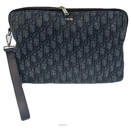 Dior Clutch de Jacquard Oblique Prata Preto