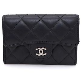 Chanel Black Lambskin Silver CC Classic Cardholder Black