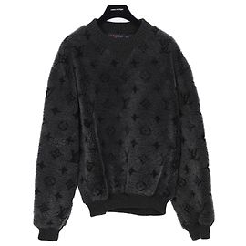 Louis Vuitton Graues Shearling-Crewneck-T-Shirt mit Monogramm Größe XXL Braun