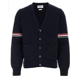 Thom Browne V-Ausschnitt-Cardigan aus Baumwolle mit Milano-Stich-Bündchen Blau