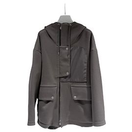 Hermès Giacca con cappuccio e zip in nylon Khaki Brown Marrone