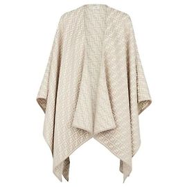 Fendi Poncho de lã e seda para mulher com logótipo FF Bege Marrom