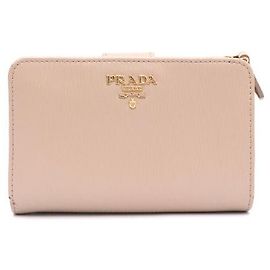 Prada Saffiano Gold Logo Bi-Fold Wallet Pink