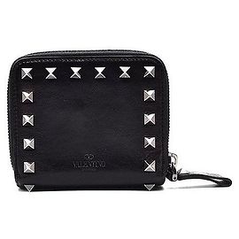 Valentino Rockstud Around Zip Compact Wallet Black