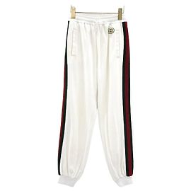 Gucci White Chevron Web Cotton Track Three Stripe Hose Weiß