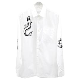 Prada Camisa de algodón blanco con estampado de logotipo triangular Blanco