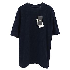 Fendi Kurzärmeliges T-Shirt aus Navy Terry Blau